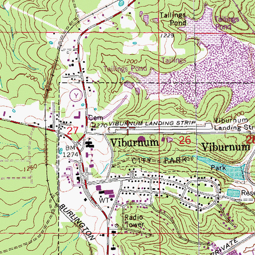 Topographic Map of Viburnum Airport, MO