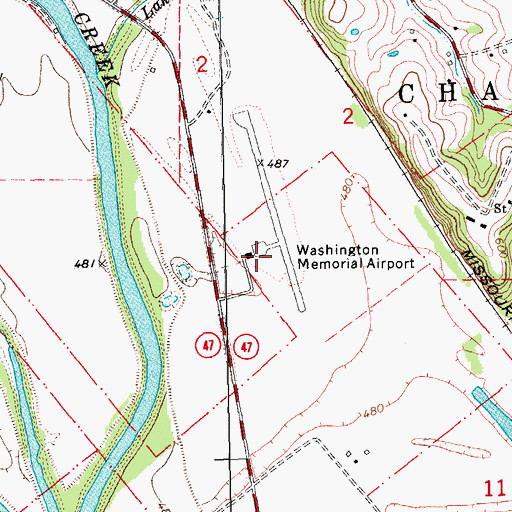 Topographic Map of Washington Regional Airport, MO