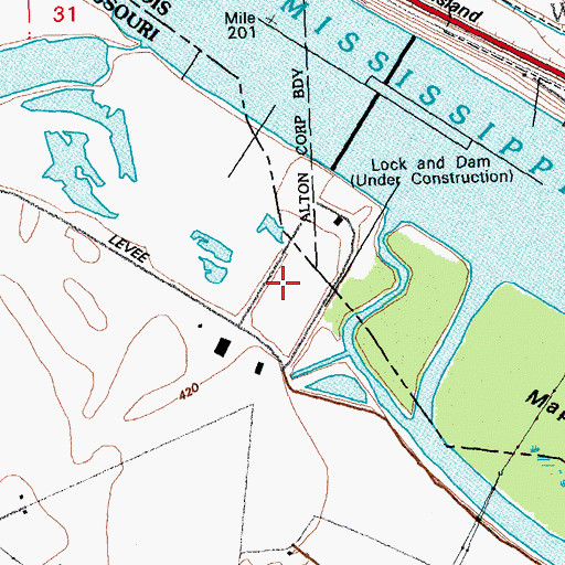 Topographic Map of Lock and Dam Number 26 Heliport, MO
