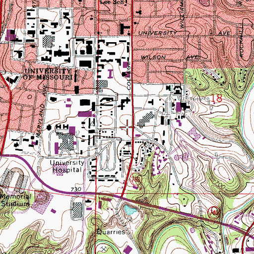 Topographic Map of KCOU-FM (Columbia), MO