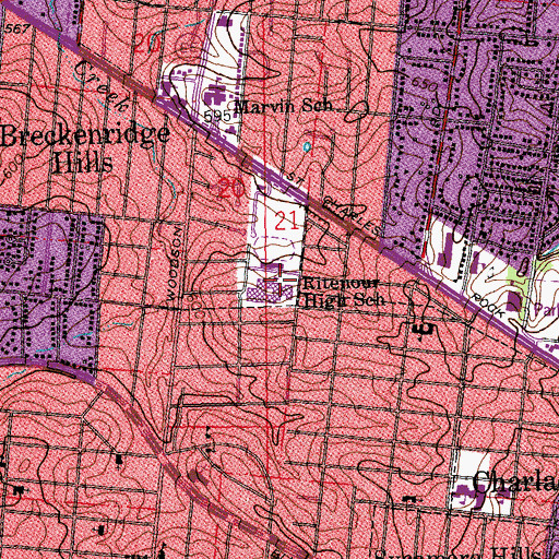 Topographic Map of KRSH-FM (Overland), MO