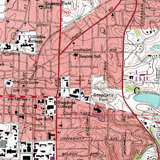 Topographic Map of KWWC-FM (Columbia), MO