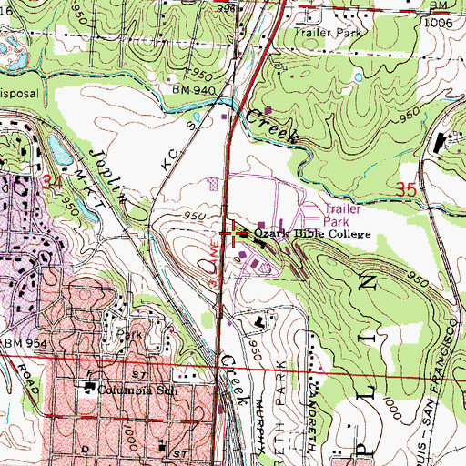 Topographic Map of KOBC-FM (Joplin), MO