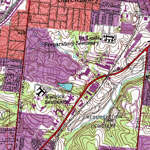 Topographic Map of KWMU-FM (St Louis), MO