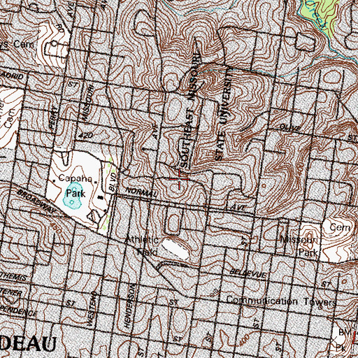 Topographic Map of KRCU-FM (Cape Girardeau), MO
