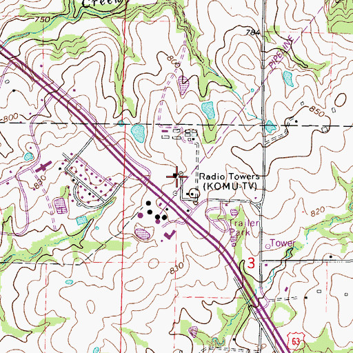 Topographic Map of KBIA-FM (Columbia), MO