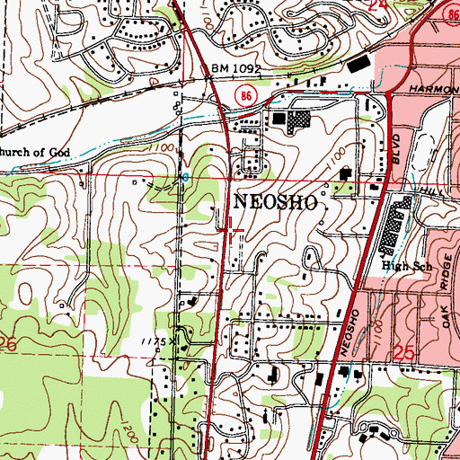 Topographic Map of KNEO-FM (Neosho), MO