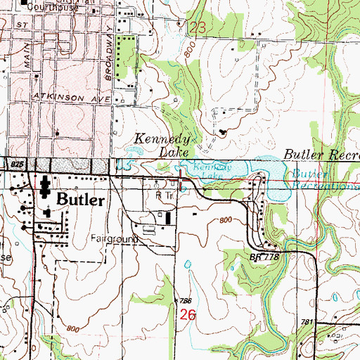 Topographic Map of KMOE-FM (Butler), MO