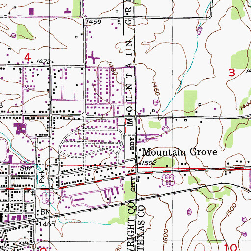 Topographic Map of KRFI-FM (Mountain Grove), MO