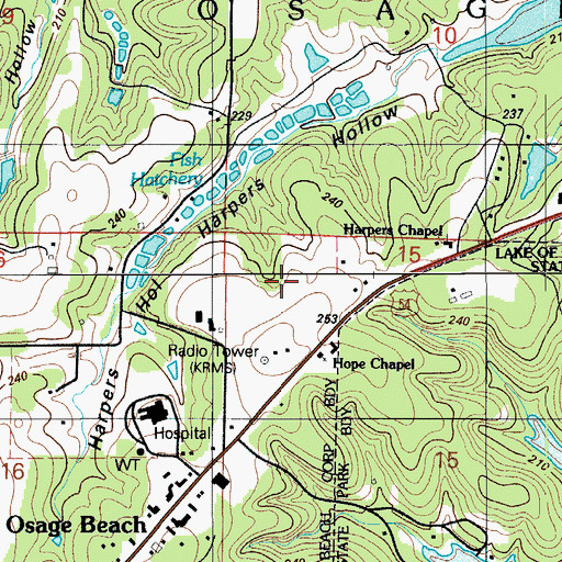 Topographic Map of KYLC-FM (Osage Beach), MO
