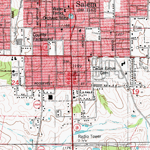Topographic Map of KMMC-FM (Salem), MO