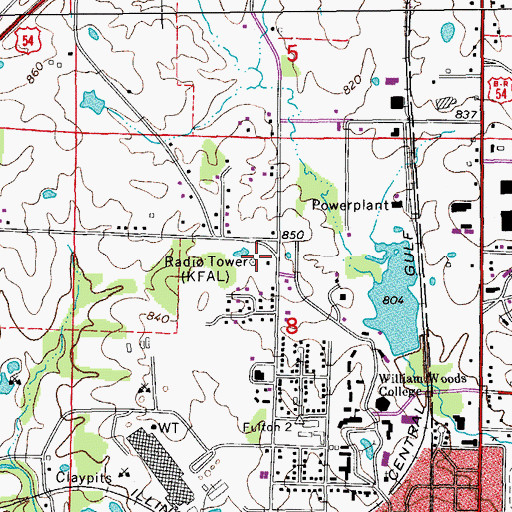 Topographic Map of KKCA-FM (Fulton), MO