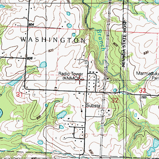 Topographic Map of KNMO-FM (Nevada), MO