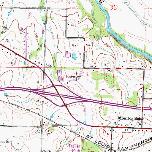 Topographic Map of KRGK-FM (Carthage), MO