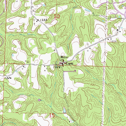 Topographic Map of Miller Cemetery, AR