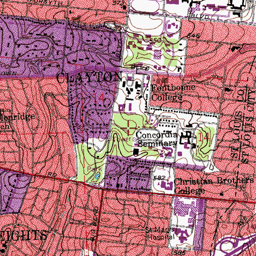 Topographic Map of KFUO-AM (Clayton), MO