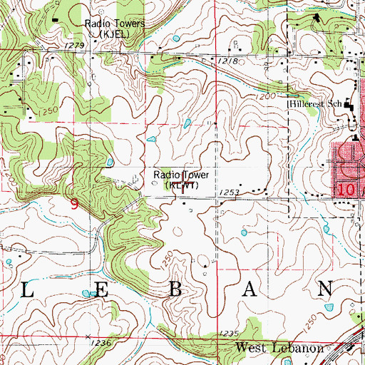 Topographic Map of KLWT-AM (Lebanon), MO
