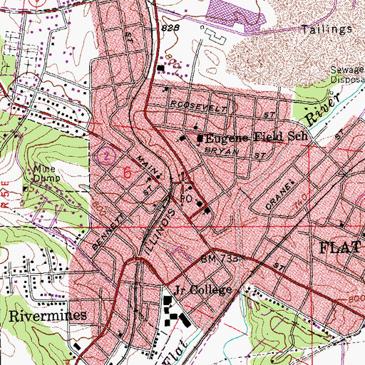 Topographic Map of KFMO-AM (Flat River), MO
