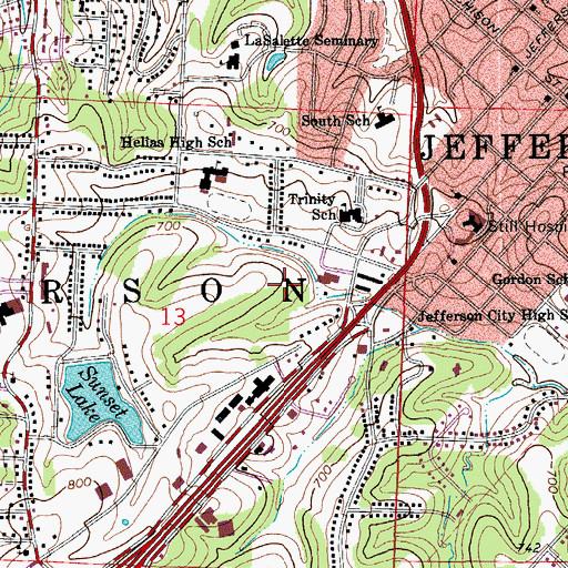 Topographic Map of KWOS-AM (Jefferson City), MO