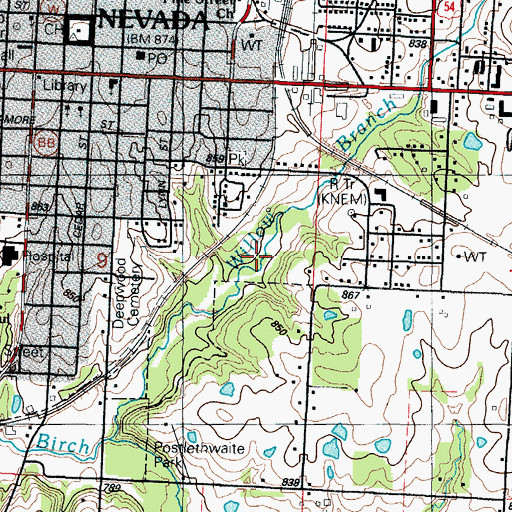 Topographic Map of KNEM-AM (Nevada), MO