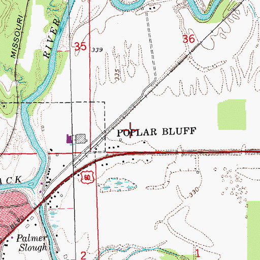 Topographic Map of KLID-AM (Poplar Bluff), MO