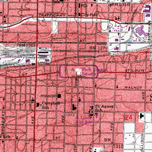 Topographic Map of KICK-AM (Springfield), MO