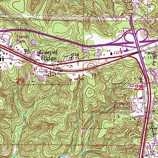 Topographic Map of KJPW-AM (Waynesville), MO