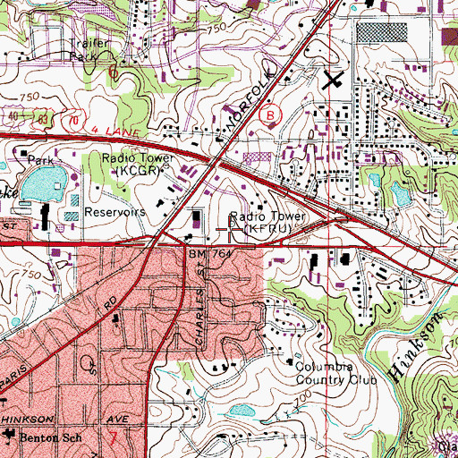 Topographic Map of KFRU-AM (Columbia), MO