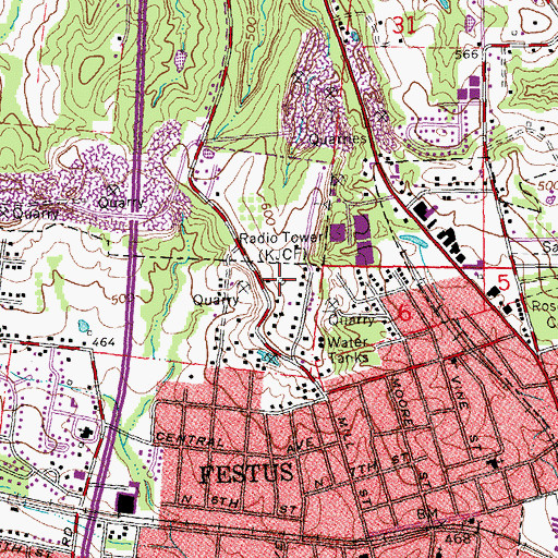 Topographic Map of KJCF-AM (Festus), MO