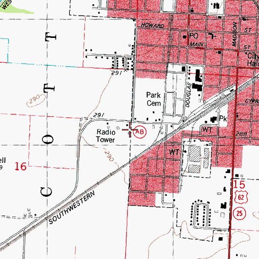 Topographic Map of KTCB-AM (Malden), MO