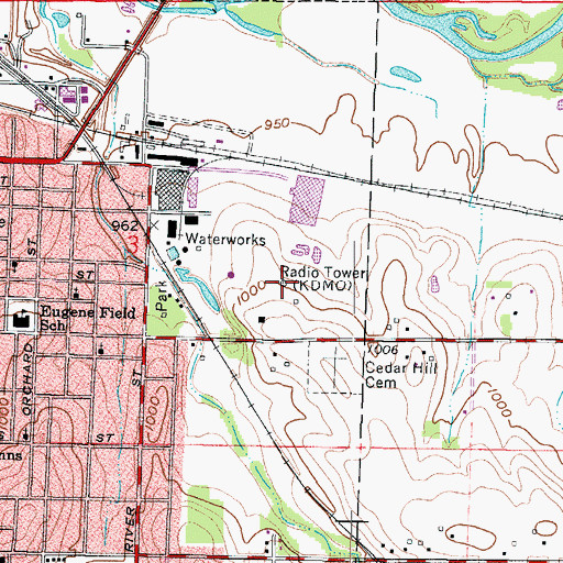 Topographic Map of KDMO-AM (Carthage), MO
