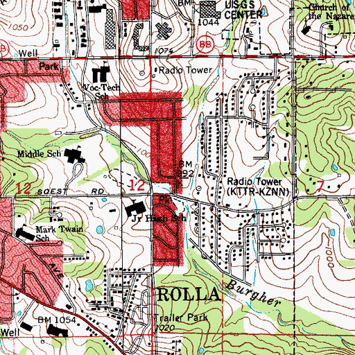 Topographic Map of KTTR-AM (Rolla), MO
