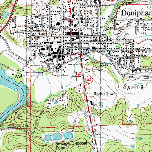 Topographic Map of KDFN-AM (Doniphan), MO