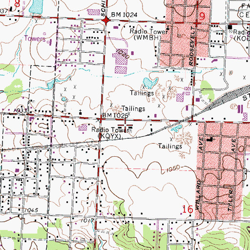 Topographic Map of KQYX-AM (Joplin), MO
