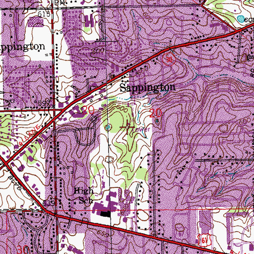 Topographic Map of KTVI-TV (St Louis), MO