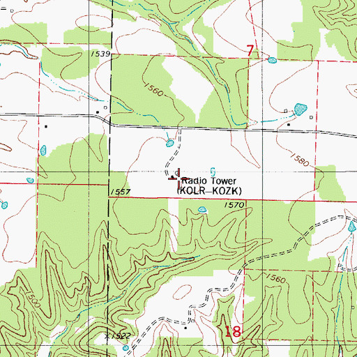 Topographic Map of KOZK-TV (Springfield), MO