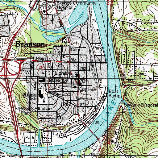 Topographic Map of Branson Post Office, MO