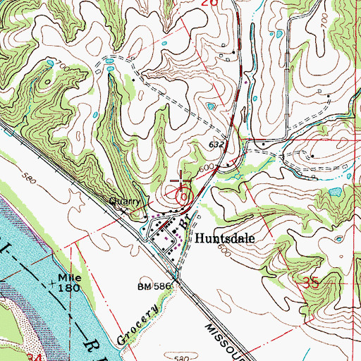 Topographic Map of Huntsdale School (historical), MO