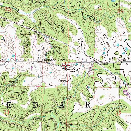 Topographic Map of Oakland School (historical), MO