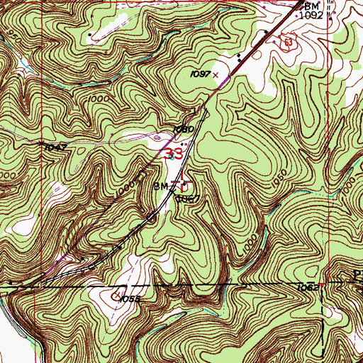 Topographic Map of Yancy Mills Post Office, MO