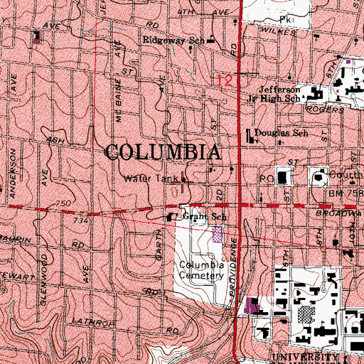 Topographic Map of Smithton (historical), MO