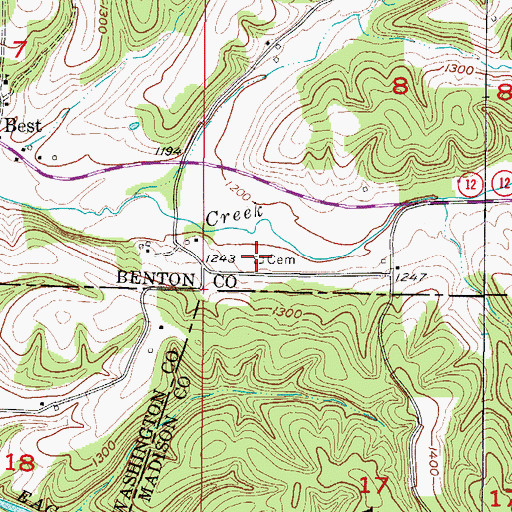 Topographic Map of Old Best Cemetery, AR