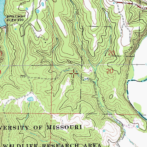 Topographic Map of Burnett School (historical), MO