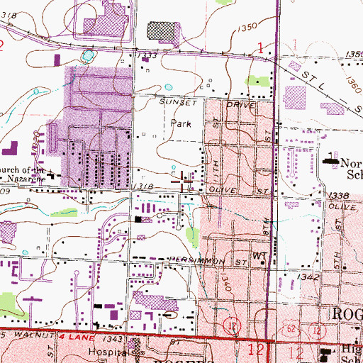 Topographic Map of Olive Street Chapel, AR