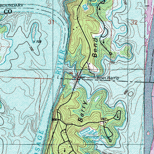 Topographic Map of Berry Bend Public Use Area, MO