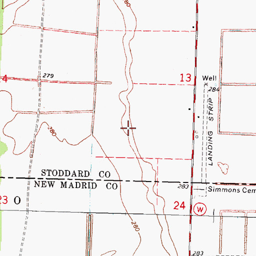 Topographic Map of Cane Ridge, MO