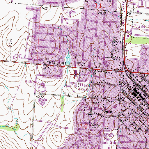 Topographic Map of Hillcrest Elementary School, MO