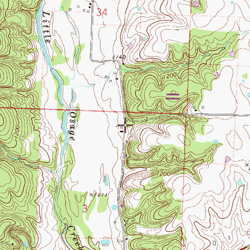 Topographic Map of Osage Valley School (historical), AR