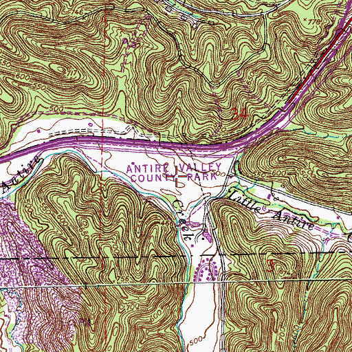 Topographic Map of Antire Valley County Park, MO