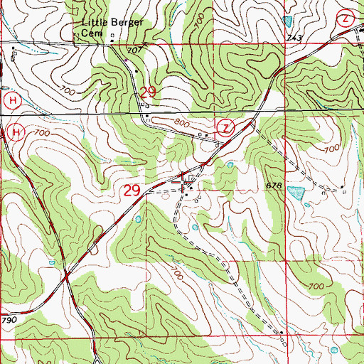 Topographic Map of Little Berger Post Office (historical), MO